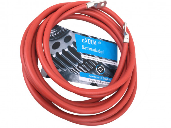 eXODA Cable de batería de 500cm 35 mm² Cobre Cable de alimentación con Ojales M8 Rojo 12 V Cable para automóvil también para su Cargador 