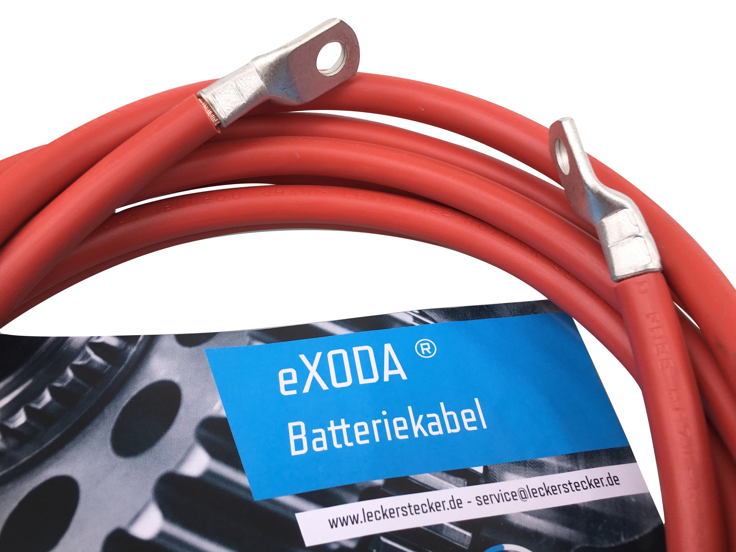 eXODA Cable de batería de 200cm 35 mm² Cobre Cable de alimentación con Ojales M8 12 V Cable para automóvil también para su Cargador 